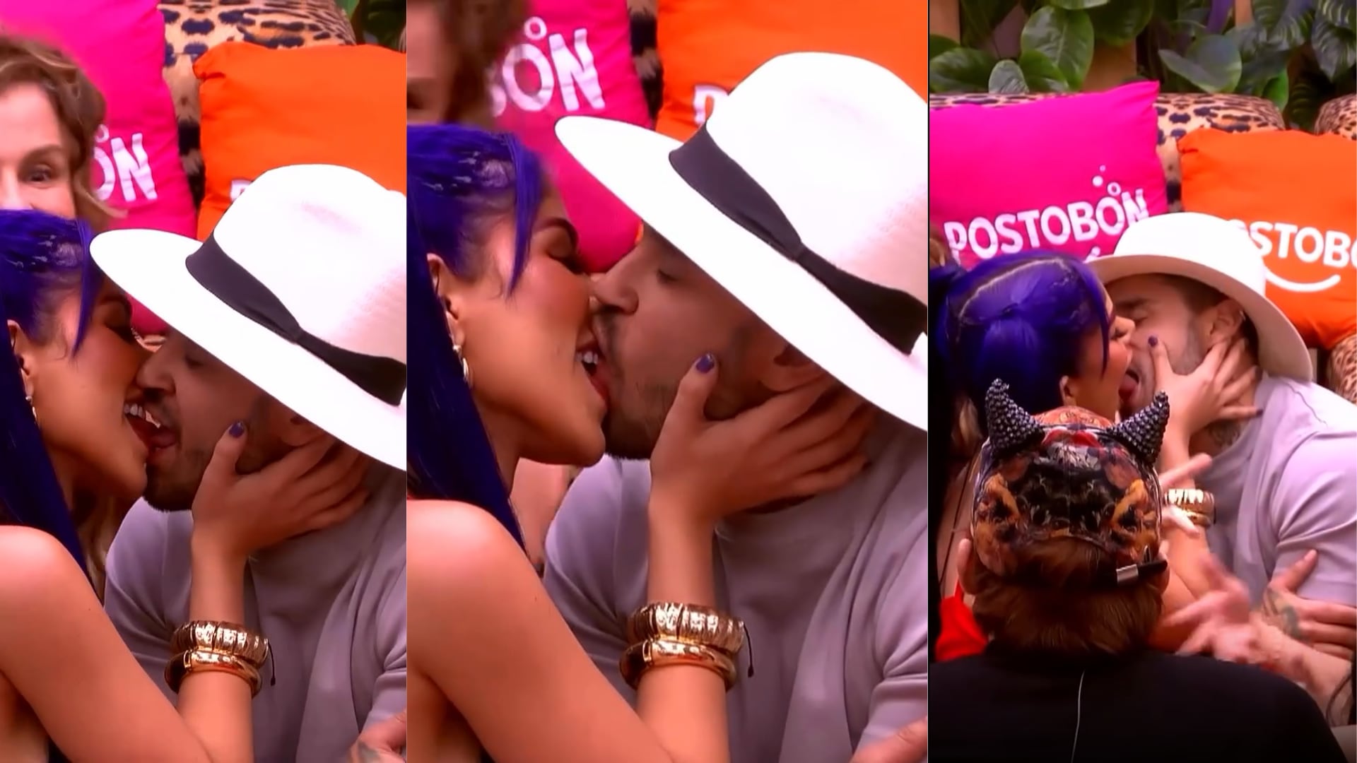 Durante la dinámica de “verdad o reto”, Tebi y Alexa Torrex aceptaron el desafío de besarse durante 15 segundos, generando aplausos y risas entre sus compañeros - crédito @lacasadelosfamososcolombia1 / Instagram