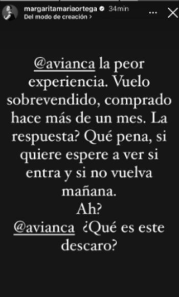 Presentadora Margarita Ortega criticó servicio ofrecido por Avianca durante el fin de semana