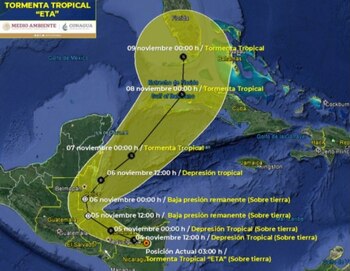 Trayectoria actualizada de la tormenta