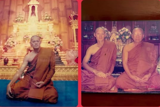 En 2008 pasó 15 días como monje en el templo Wat Bowonniwet, con oración, meditación y reglas estrictas (@danai_udomchoke)