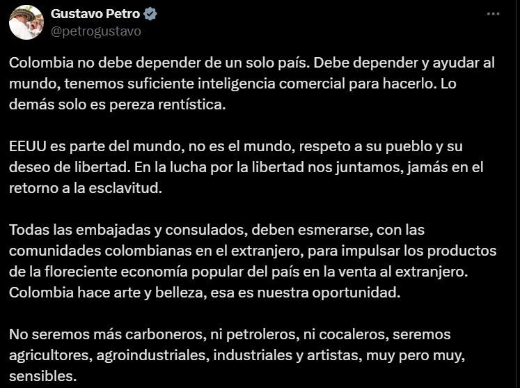 Trino de Gustavo Petro en respuesta a María Claudia Lacouture - crédito @petrogustavo/x