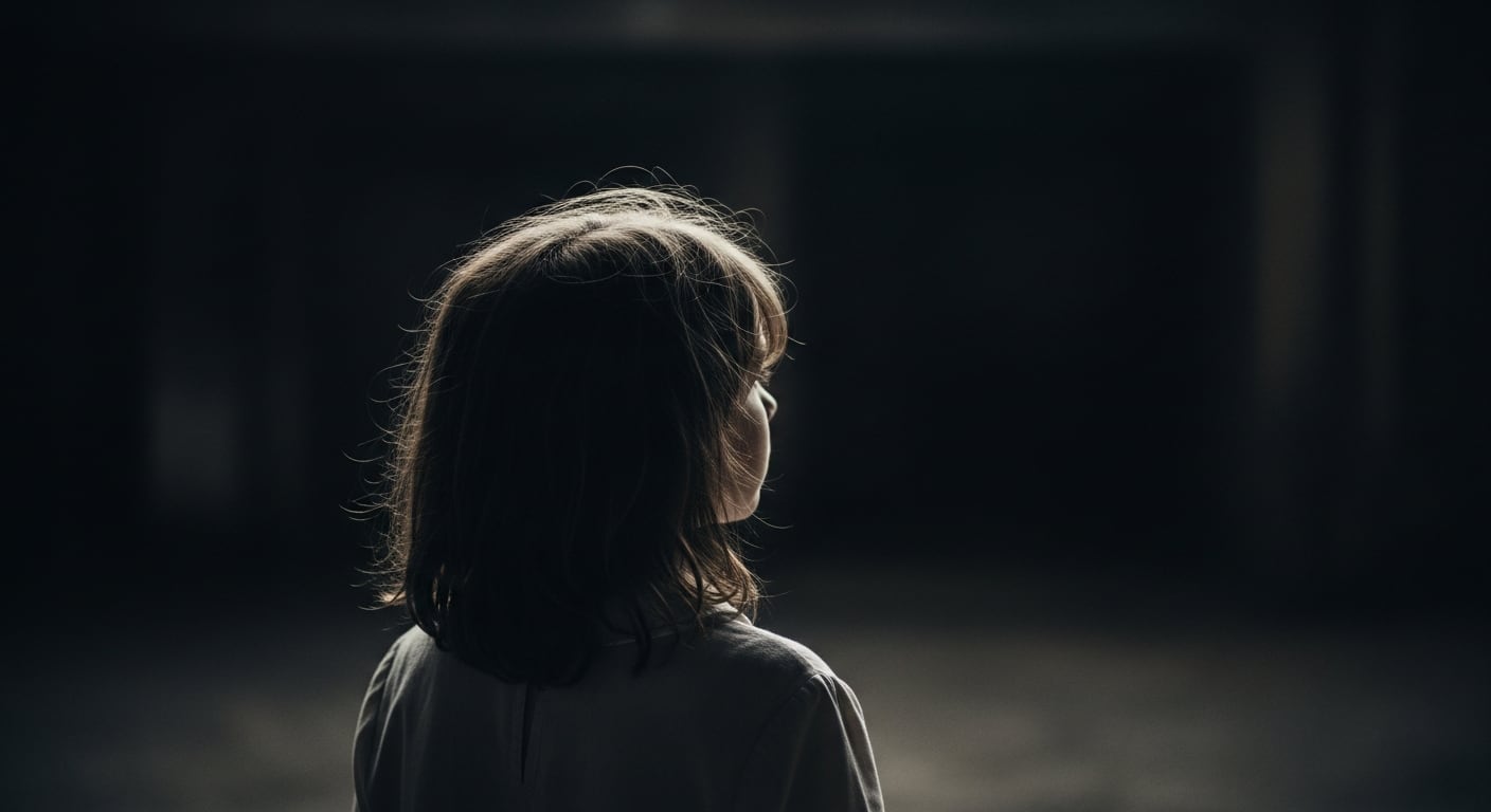 Una imagen hiperrealista evoca la tragedia de la desaparición forzada, mostrando a una niña de espaldas frente a un fondo sombrío y desolador. (Imagen Ilustrativa Infobae)