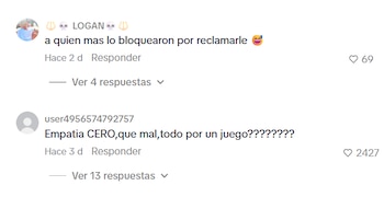 Captura de pantalla de la sección de comentarios de TikTok en español, mostrando mensajes de usuarios expresando críticas y descontento