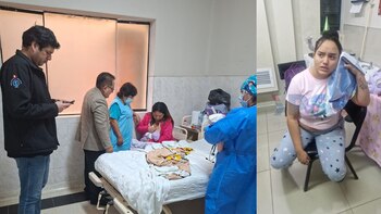 Mujer disfrazada con bata blanca