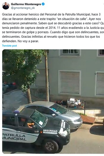 El tuit de Guillermo Montenegro