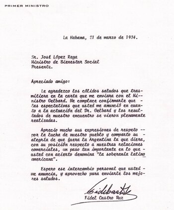 Carta del comandante Fidel Castro