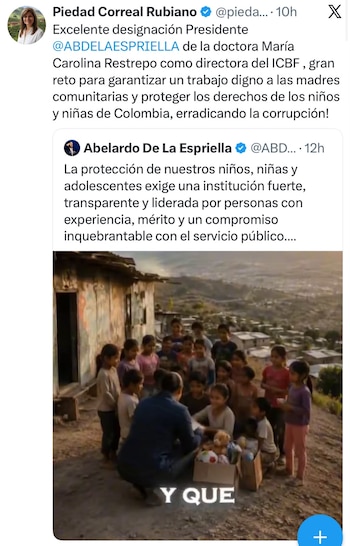 Piedad Correal Rubiano opinó sobre designación de María Carolina Hoyos como directora del Icbf - crédito @piedadcorrealru/X