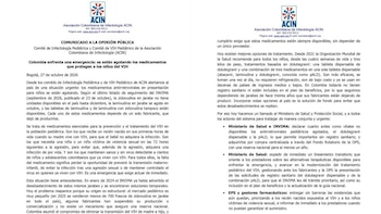 La Asociación Colombiana de Infectología alertó sobre problemas de disponibilidad de medicamentos pediátricos utilizados para prevenir y tratar el VIH en Colombia ( @acinnacional/X)