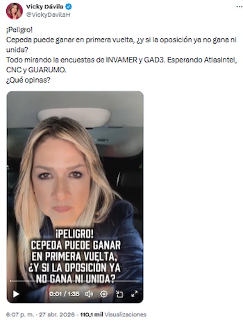 Vicky Dávila alertó por ventaja de Cepeda y llamó a la oposición a reaccionar - crédito @VickyDavilaH/X