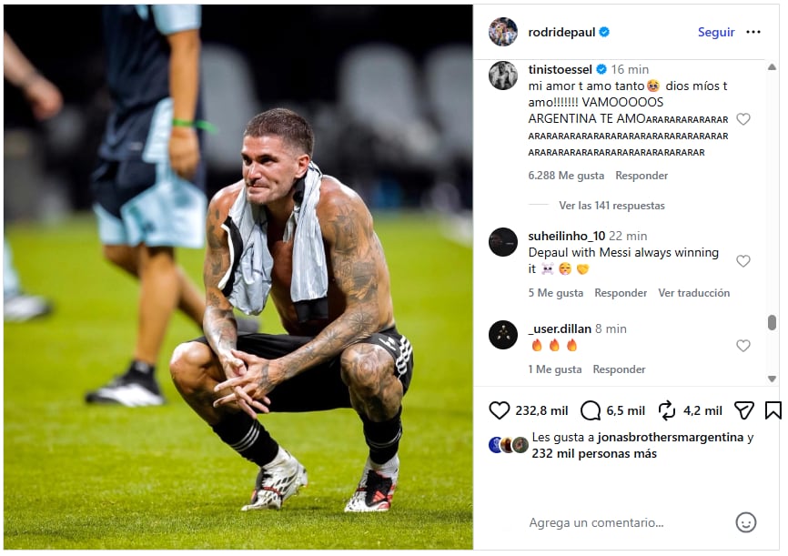 El comentario de Tini a De Paul tras el pase a la final del Mundial (Instagram)