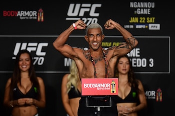 Jan 21, 2022; Anaheim, CA, USA; Raoni Barcelos during weigh-ins for UFC 270 at Anaheim Convention Center. Mandatory Credit: Gary A. Vasquez-USA TODAY Sports