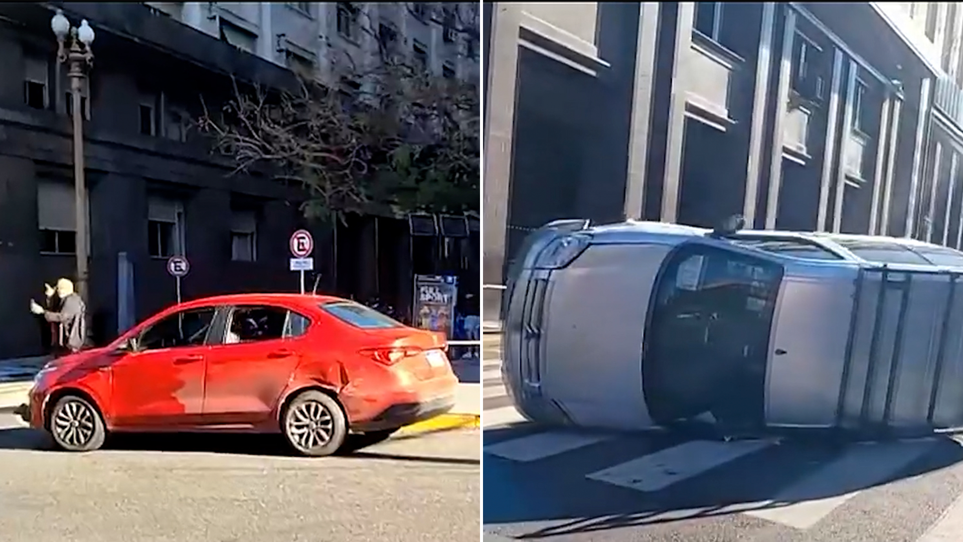 La camioneta terminó volcada sobre su lateral izquierdo en plena senda peatonal del microcentro