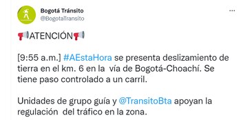 Derrumbe vía Bogotá - Choachí.