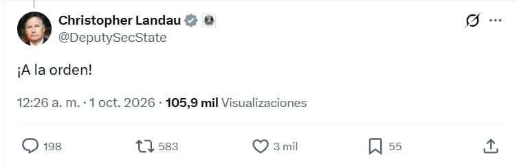 Christopher Landau responde a solicitud de Jasmine Bugarín. (captura de pantalla)