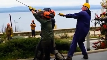 El intendente Walter Cortés encabezó la tala de pinos en Bariloche
