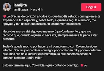 La descripción que acompañó el emotivo video sorprendió a sus seguidores y haters - crédito La Mijita / TikTok