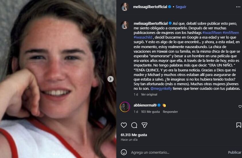 Melissa Gilbert cuestionó su primer beso en pantalla a los 15 años. (Instagram/Melissa Gilbert)