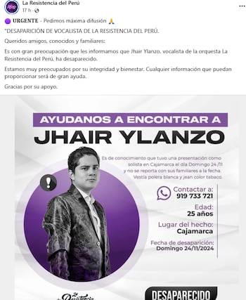 Desaparece Jhair Ylanzo, exvocalista de