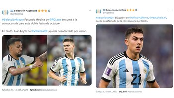La selección argentina anunció las bajas de Paulo Dybala y Juan Foyth ante Perú y Paraguay por Eliminatorias 2026.