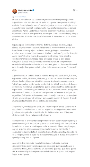 El posteo de Martín Varsavsky