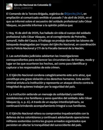 Ejército calificó el asesinato como