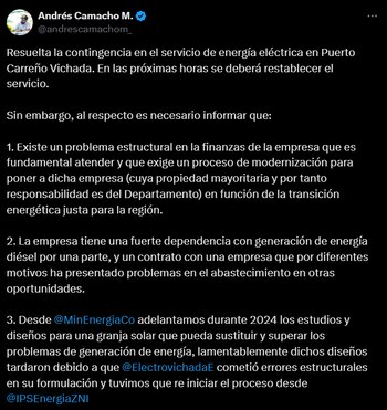 Ministro de Minas, Andrés Camacho,