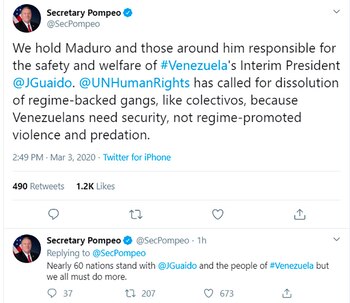 Mike Pompeo denunció el atentado contra la vida de Juan Guaidó