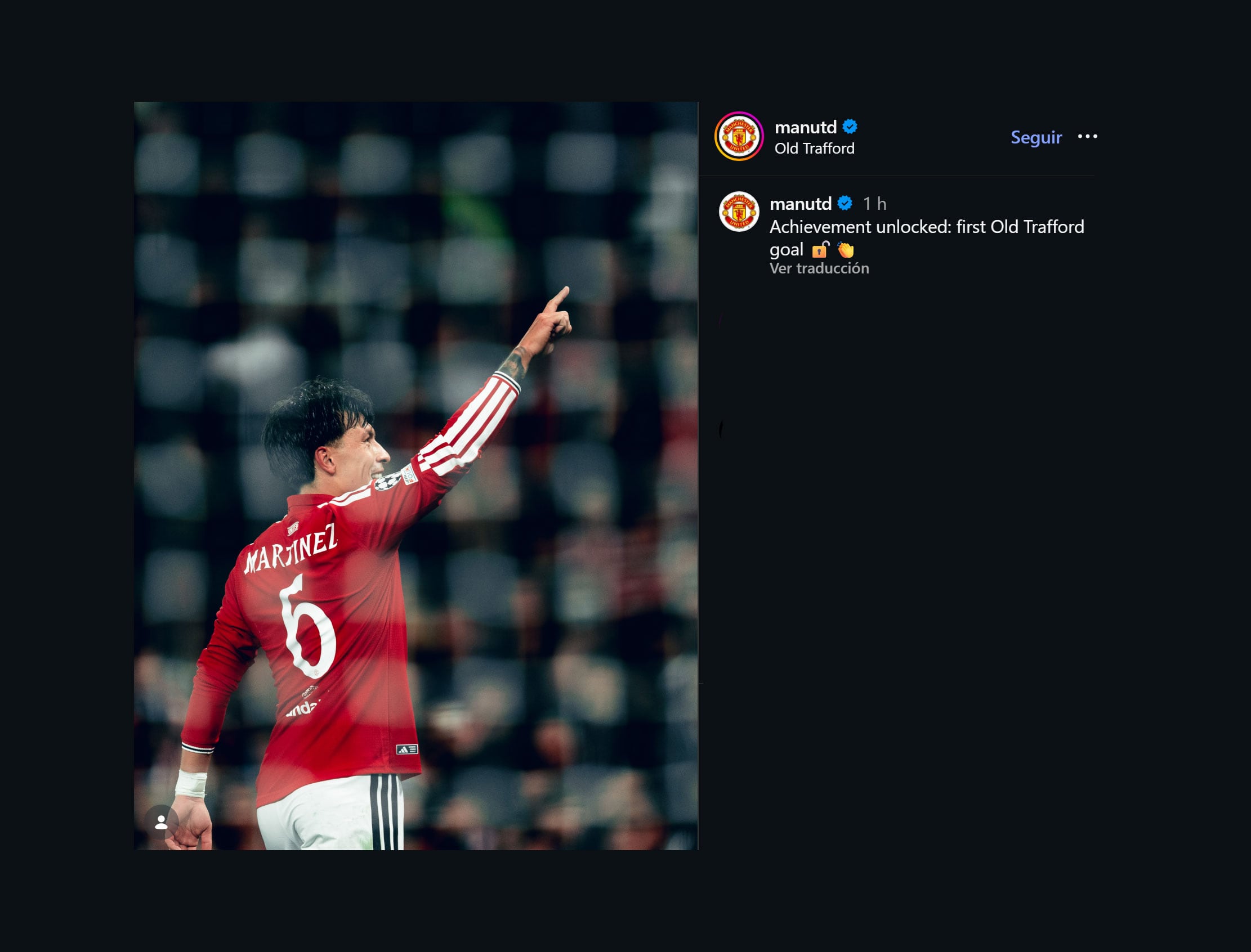 “Logro desbloqueado: primer gol en Old Trafford”, concluyó el club inglés en sus redes sociales sobre el gol del zaguero argentino