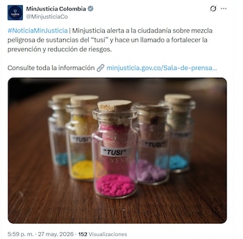 El Ministerio de Justicia de Colombia se pronunció ante los casos en Antioquia por consumo de tusi a través de un comunicado emitido el miércoles 27 de mayo de 2026 - crédito @MinjusticiaCo/X