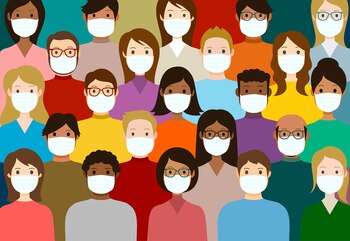 Crowd of People in Medical Masks - Diverse Faces - vector abstract illustration