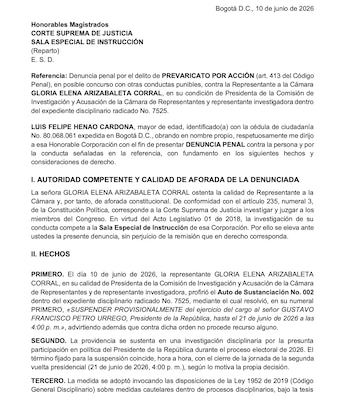 Esta fue la denuncia presentada por Luis Felipe Henao contra Gloria Arizabaleta - crédito @luisfelipehenao/X