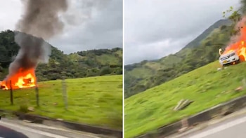 Pareja sobrevivió a ataque armado en la vía Guatapé-San Rafael: sujetos dispararon, incendiaron su camioneta y huyeron