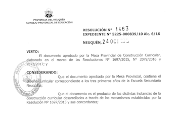 Neuquén: diseño curricular Nueva Escuela Secundaria