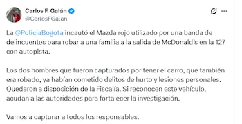 En la publicación del alcalde se destacó el rechazo hacia cualquier acto delictivo en la ciudad - crédito CarlosFGalan / X