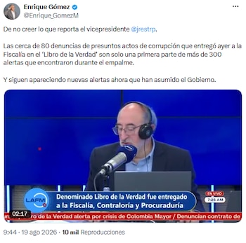 Enrique Gómez advierte que las denuncias de corrupción entregadas son solo el comienzo - crédito @Enrique_GomezM/X