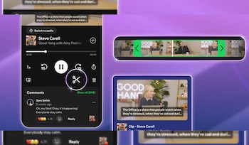 Interfaz de video digital con Steve Carell y Amy Poehler. Controles, comentarios y el icono de Snipping Tool