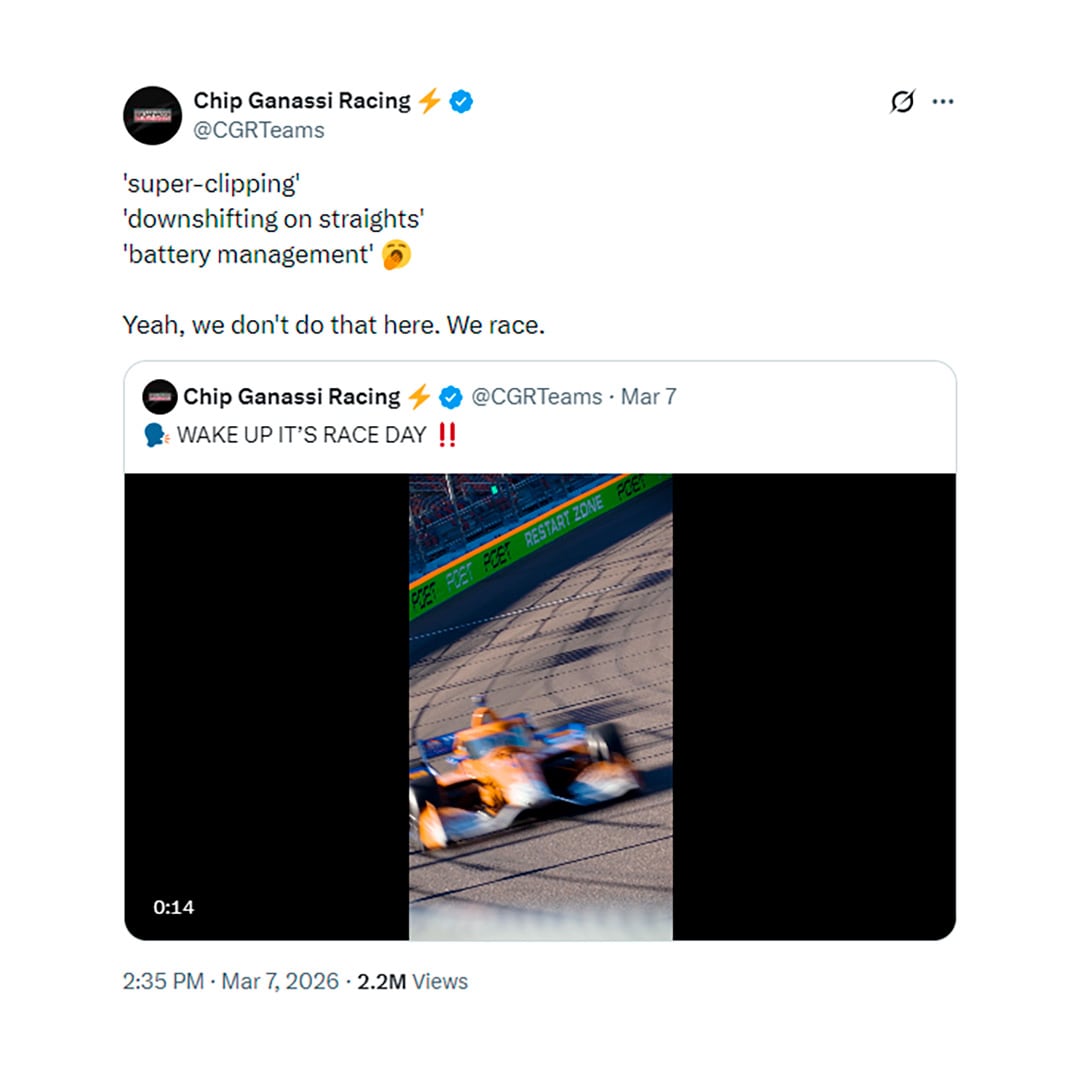 Chip Ganassi Racing publicó un tweet comparando la estrategia de la Fórmula 1 con la competición pura de IndyCar