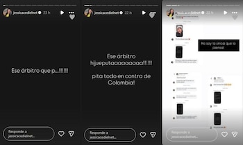 Cediel acusó al árbitro del partido de pitar todas las faltas a favor de Suiza con insultos, y expresó que no era la única que pensaba de esa manera - crédito @jessicacedielnet/Instagram