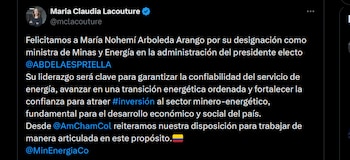 María Claudia Lacouture - crédito @mclacouture/X