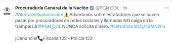 Con esta publicación la Procuraduría informó sobre los estafadores - crédito, captura de pantalla X