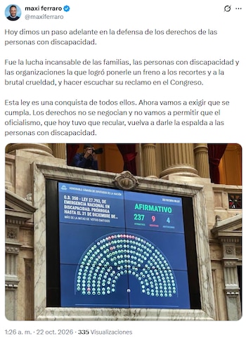 Captura de una publicación en redes sociales con la fotografía del tablero electrónico de votación en el recinto de la Cámara de Diputados