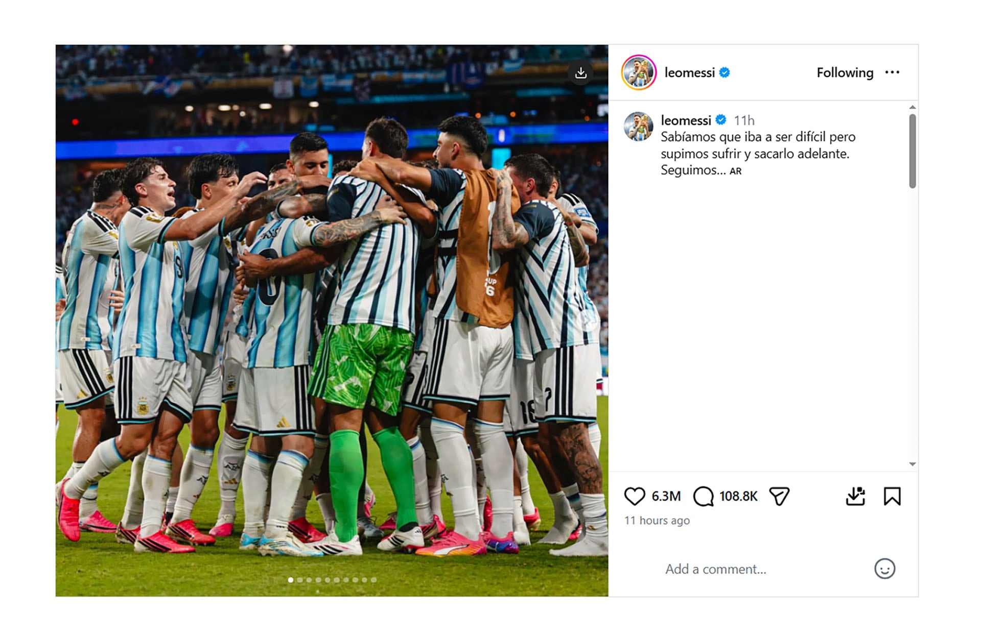 El posteo de Lionel Messi tras la clasificación de Argentina a los octavos de final de la Copa del Mundo (@leomessi)