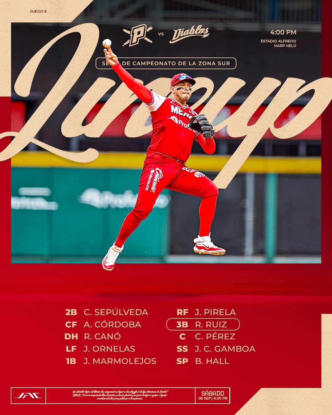 La serie marcha 3-2 a favor de los Diablos Rojos, que buscan asegurar su pase a la final con una victoria. Imagen cuenta de X @DiablosRojosMX