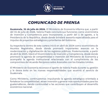 La salida de Valeria Prado marcó la segunda baja del Gabinete Económico en un mes tras la renuncia de Víctor Hugo Ventura Ruiz.
