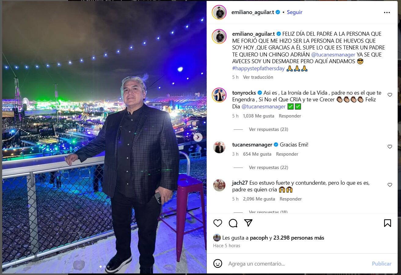 Con una emotiva publicación, Emiliano Aguilar destaca a Adrián Arce como una figura paterna clave en su vida personal y profesional (IG)