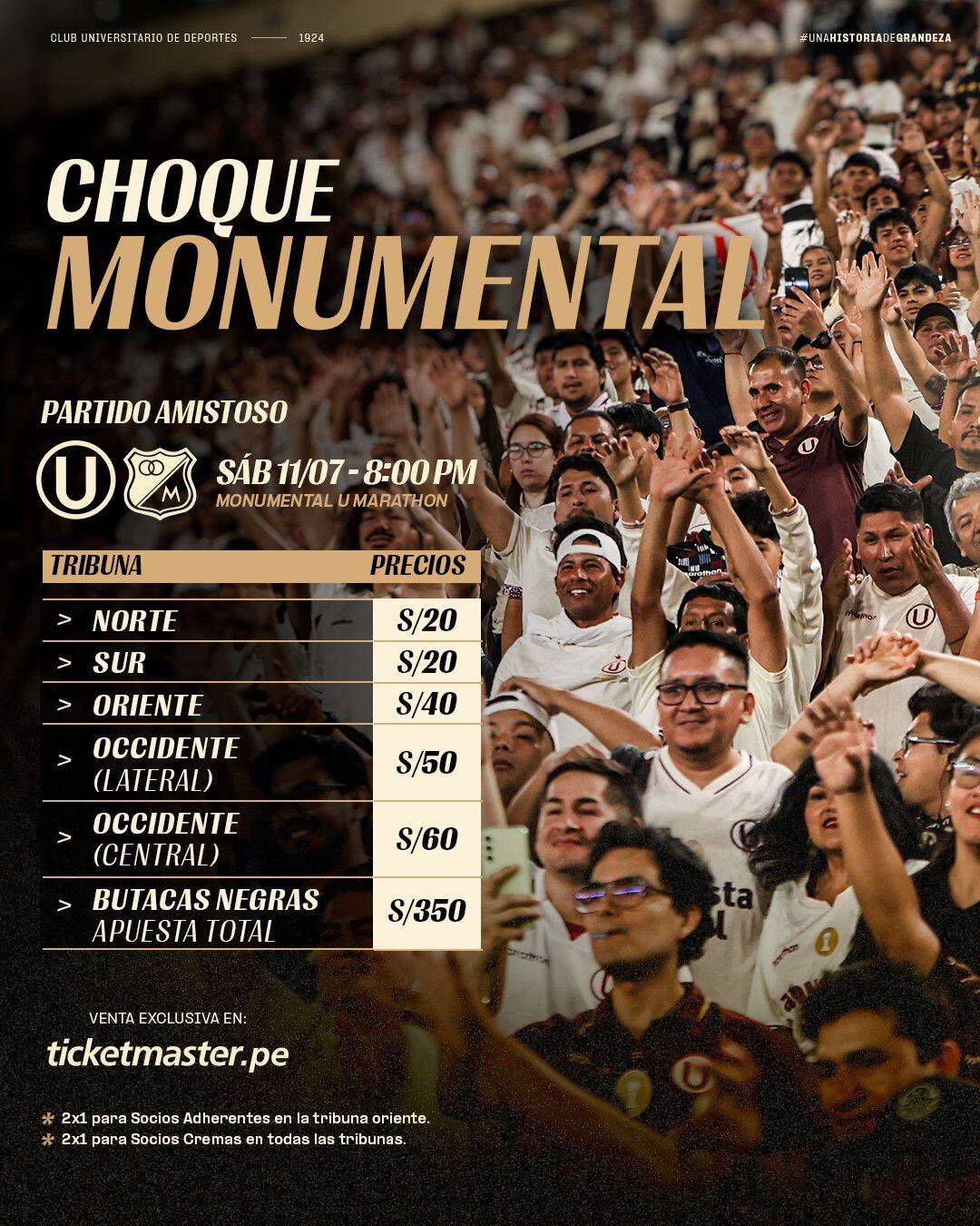 Precios de entradas para Universitario vs Millonarios