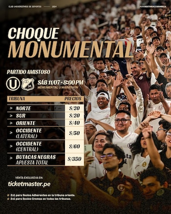 Precios de entradas para Universitario vs Millonarios