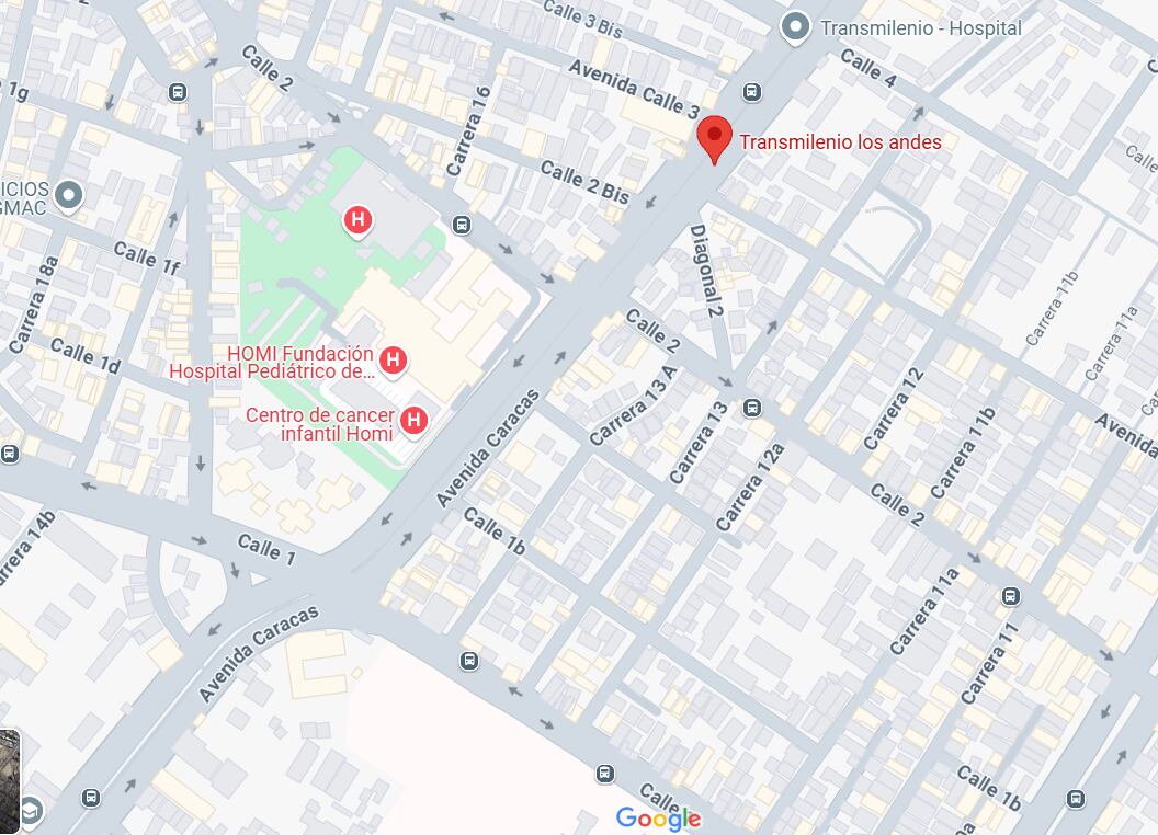 El cierre de la estación Hospital obligará a reorganizar rutas y servicios de TransMilenio y Sitp en la troncal Caracas Sur - crédito Google Maps