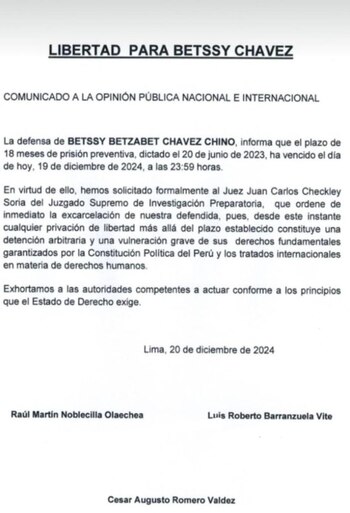 Betssy Chávez fue congresista y