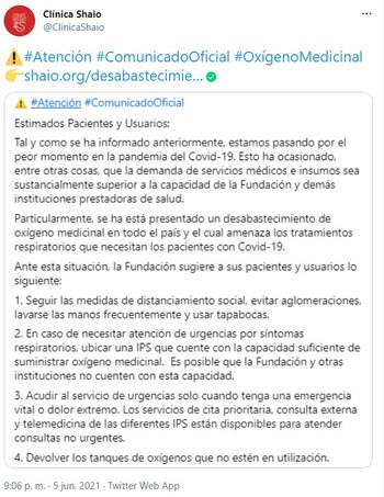 COMUNICADO SHAIO OXÍGENO